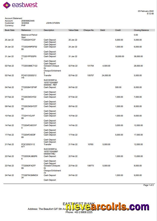 Philippines Eastwest bank st Word